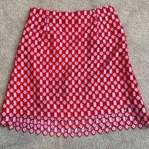 Sandro Embroidered Mini Skirt Women’s Size 2 Red Pink Geometric A Line